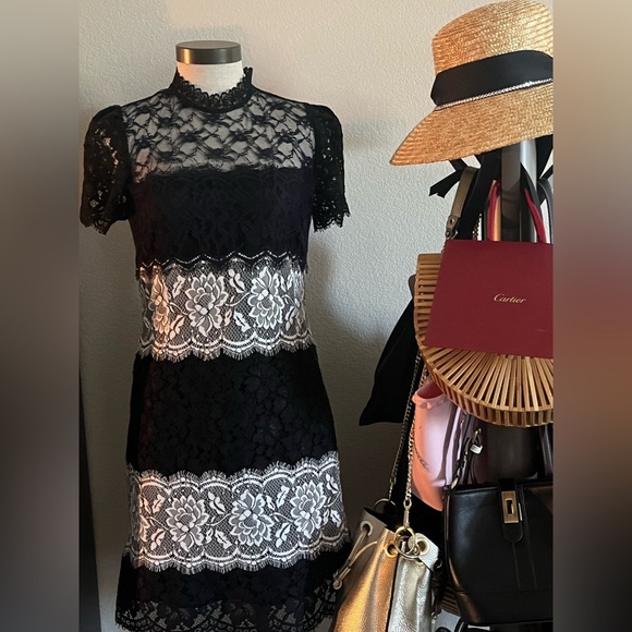 Sandro Dresses & Skirts - Sandro Black and White Lace Mini Dress size 1 🎩🎩